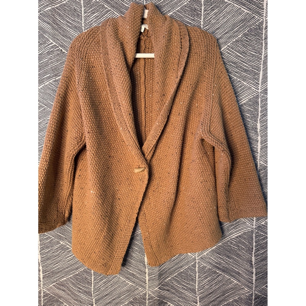 J Jill Tan Speckled‎ Knit Shawl Collar Bohemian Cardigan Sweater Sz XL